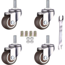 Confezione da 4 ruote piroettanti per mobili - M6 x 15 mm con filettatura da 25 mm - Gomma morbida -