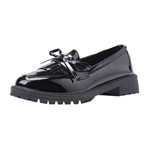 Willtoo Women's Bowknot Loafers Black Slip-On Platform 1