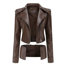 Women's Faux Leather Long Jacket Brown XL