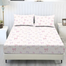 Polyester Sheet Set Queen 3-Pc Bow Light Pink Print