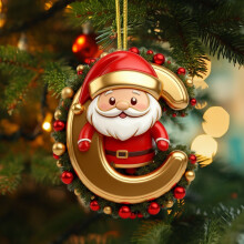 DAMAI Gold Christmas Ornament with Cartoon Santa and