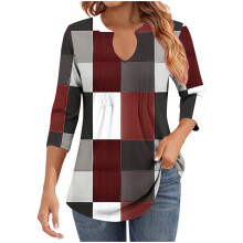 Women's V-Neck Pleated Blouse 3/4 Sleeve Business Casual Top