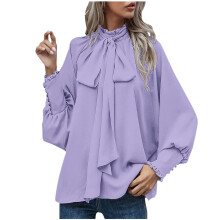 Women's Mock Neck Blouse with Bow Knot Long Sleeve