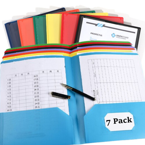 Plastic Folders with Pockets 7-Pack Letter Size Rainbow