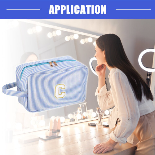 Makeup Bag Blue Personalized Initial Cosmetic Organizer 1