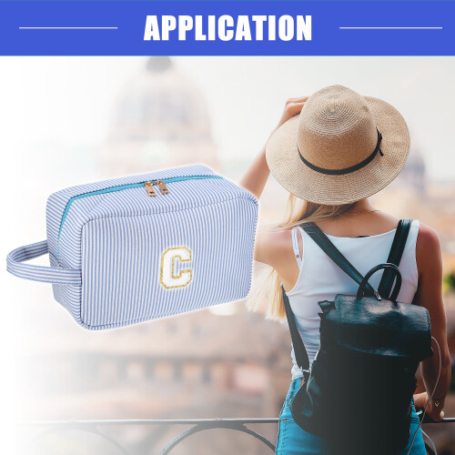 Makeup Bag Blue Personalized Initial Cosmetic Organizer 2