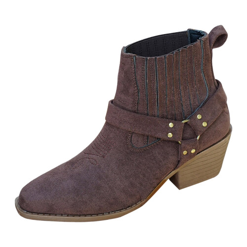 Willtoo Women's Round Toe Suede Ankle Boots Chunky Heel 1