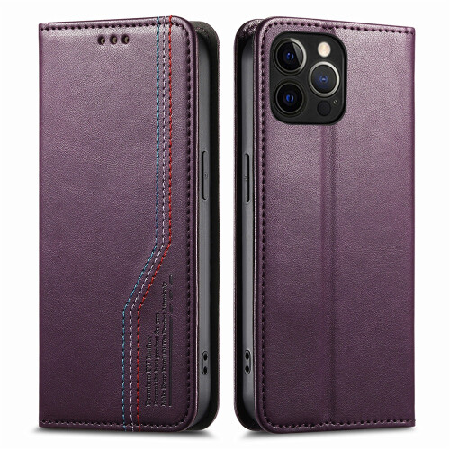 Purple Leather Flip Wallet Case for iPhone 15 Pro Max 1