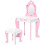 Kids Dressing table Set w/ Mirror, Stool, Drawer, Cute Patterns, for Ages 3-6 Years - Pink 2