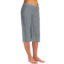 Women's Cotton-Flax Capri Pants Elastic Waist Gray XXXXL