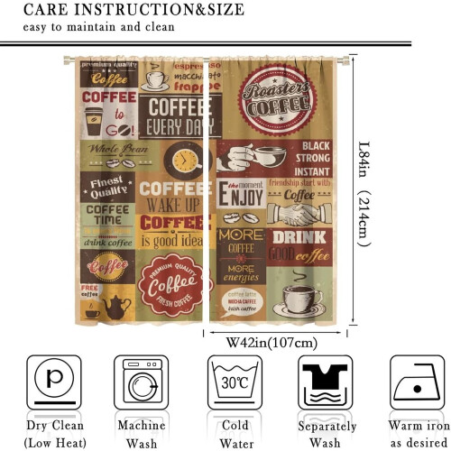 Vintage Coffee Kitchen Curtains 2 Panels 84x84 Inch 1