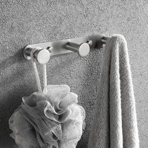 Towel Hook Stainless Steel, Robe Hook Wall Mount Drilled, Coat Hook Wall Hook Drilling,Door Hook Silver 3 Hook 2