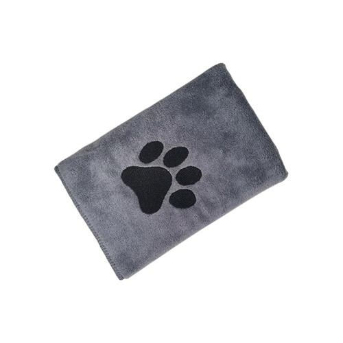 Microfiber Dog Towel Soft Absorbent Embroidered Paw Gray 1