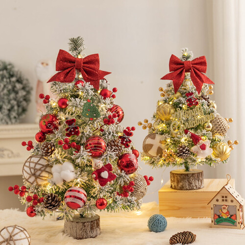 Mini Christmas Tree LED Pre-lit Snow Flocked 12-inch