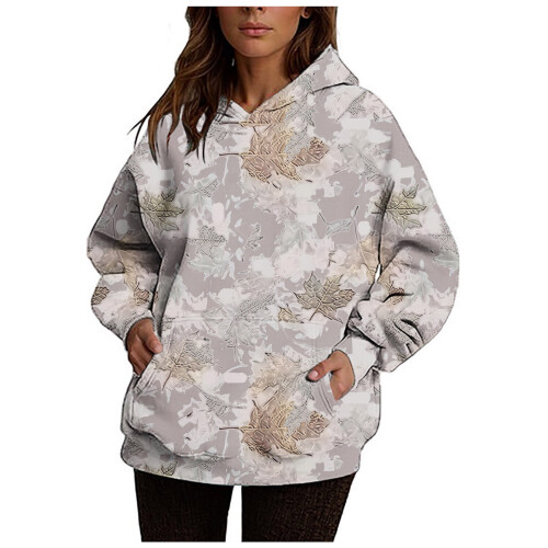 Women's Camo Hoodie Maple Leaf Print Oversized Sweatshirt