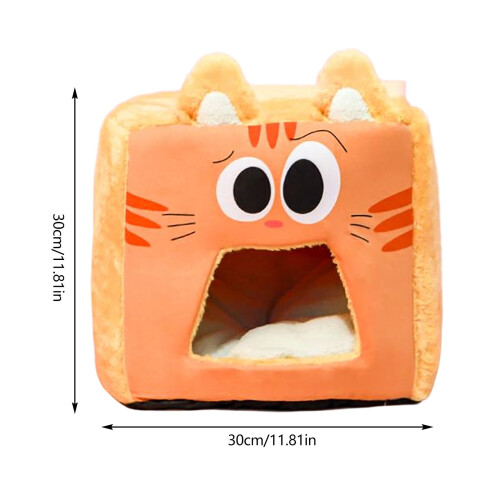 Cartoon Cat Bed Enclosure Warm Sleeping Tent Cave Orange 2