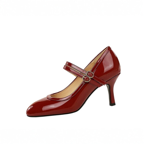 Women's Leather Mary Jane Pumps Round Toe Double Strap 1