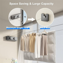 Étendoir à Linge Rétractable Intérieur/Extérieur, Deux Cordes en Acier Inoxydable de 4,2 M, Robuste et Anti-Affaissement