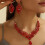 Rhinestone Necklace and Earrings Set Red 1