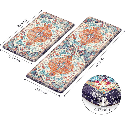 KIMDOE Anti-Fatigue Kitchen Mat Orange Blue Ergonomic Foam 2