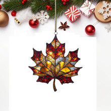 Stained Glass Acrylic Maple Leaf Ornament Gold 1pc