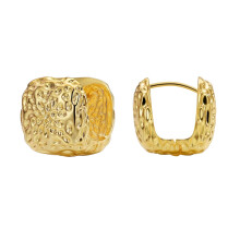 Hammered Square Hoop Earrings Brass Golden Plated