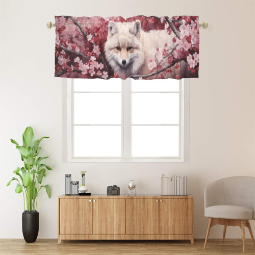 Pink Cherry Blossom Fox Kitchen Curtain Valance Japanese 1