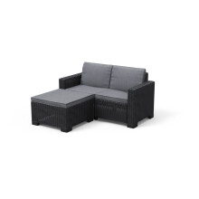 Keter California 2 Seater 83% recycled Outdoor Garden Furniture Balcony Chaise lounge - Graphite with Grey Cushions