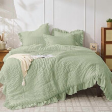 Sage Green Full Size Comforter Set 3-Piece Seersucker