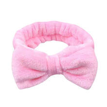 Bowknot Headband Solid Pink Plush Wide Face Wash Headband