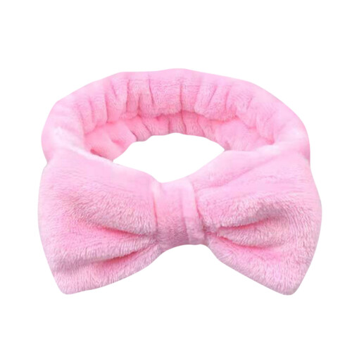 Bowknot Headband Solid Pink Plush Wide Face Wash Headband