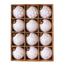 Christmas Ball Ornaments White Gold 80mm 12PCS