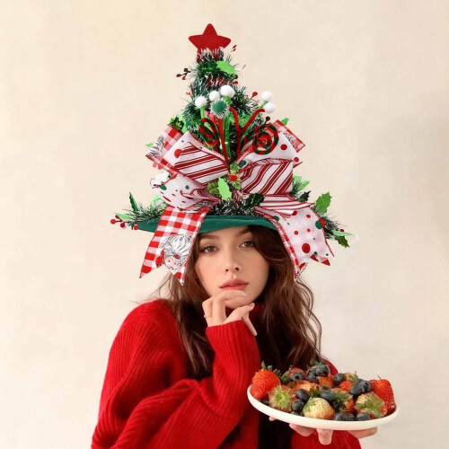 Christmas Tree Topper Star Decoration with Santa Hat