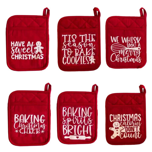 Christmas Oven Mitts Heat-Resistant with Storage Pocket