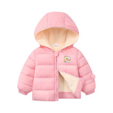 Kids Hooded Puffer Jacket Bear Print Front Zipper Pink Size
