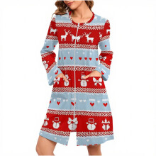 Women's Christmas Robe Casual Loose Long-Sleeve Multicolor M