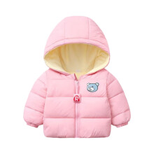 Kids Hooded Puffer Jacket Bear Print Pink Size 90