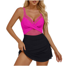 Women's Mesh One-Piece Swimsuit with Twist Front and Tummy