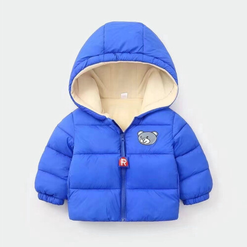 Kids Hooded Puffer Jacket Bear Print Blue Size 110