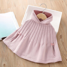 Girls Acrylic Knit Hooded Poncho Coat Solid Color Loose Fit