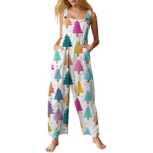 Women's Casual Loose Jumpsuit Christmas Print Light Blue S