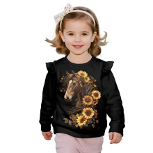 Girls Ruffled Shoulder Sweatshirt Long Sleeve Western Horse