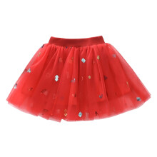 Girls Sequin Layered Mesh Skirt Dress Red