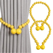 Magnetic Curtain Tiebacks Wood Bead Design 2 Pack Yellow