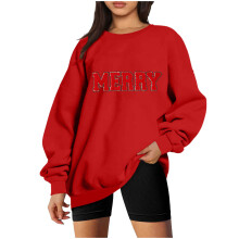 Merry Christmas Fleece Sweatshirt for Women Oversized Crew