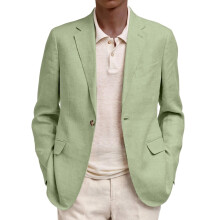 Men's Light Green Casual Blazer with Notch Lapel, Size L