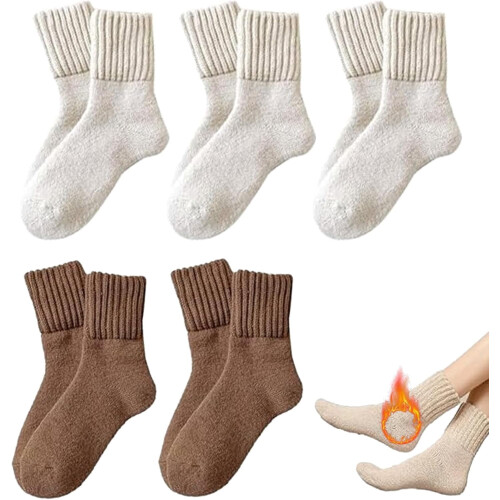 Women's Solid Mid-Calf Knit Socks, Soft Warm Casual Crew
