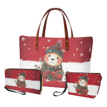 Halloween Bear PU Leather Bag Set Women Large Capacity