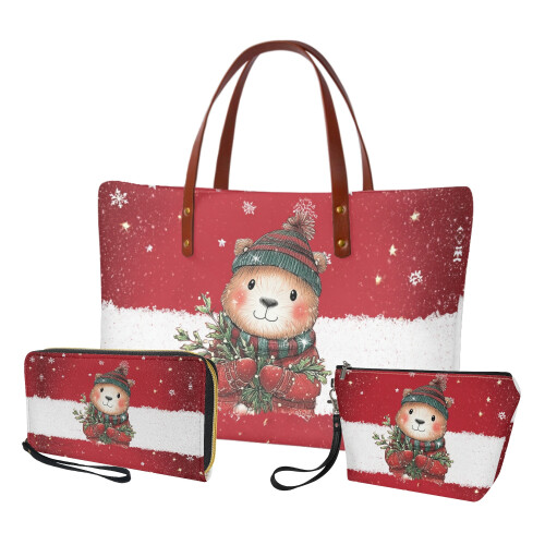 Halloween Bear PU Leather Bag Set Women Large Capacity