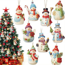 Wooden Snowman Pendant Set Christmas Decoration 9 Pieces
